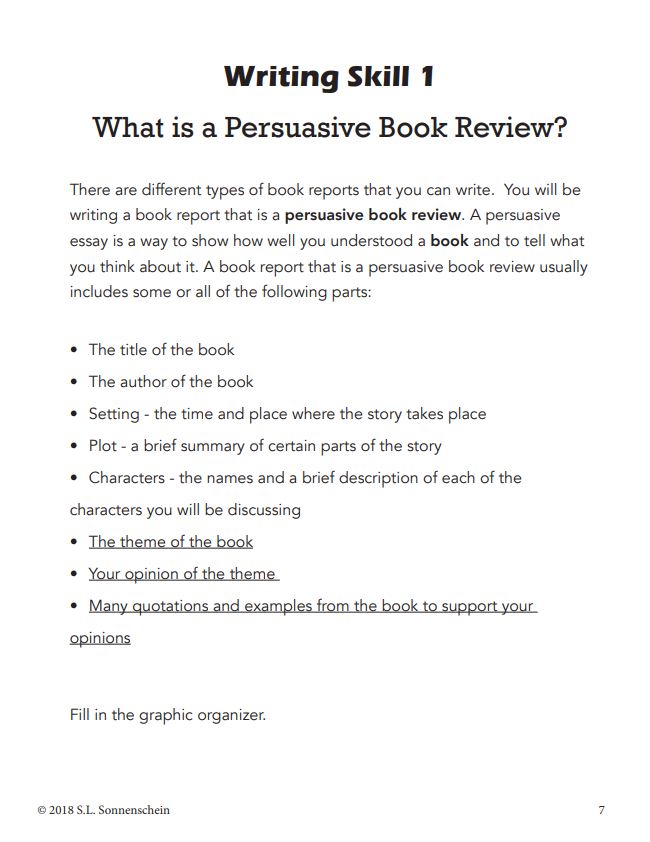 Persuasive Book Review Student Workbook