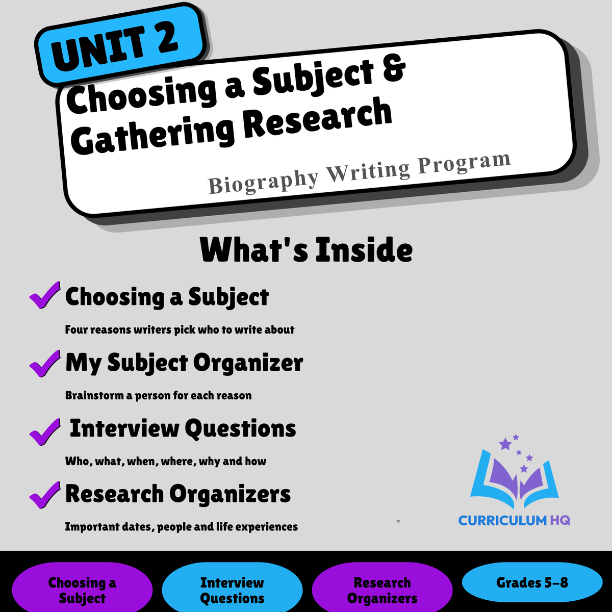 Biography Unit 2: Choosing a Subject & Gathering Research