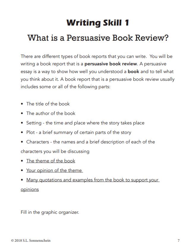 Persuasive Book Review Student Workbook